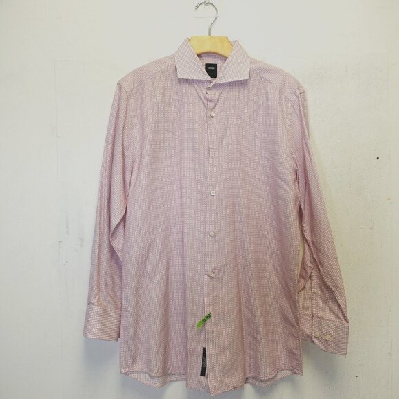 Hugo Boss Shirt Mens 41 Pink Dress 16 Tailored Slim Button Textured Canclini
